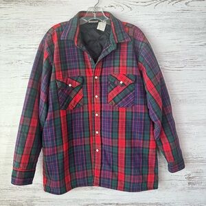 VINTAGE 80s Five Brothers Quilted Plaid Flannel Pearl Snap Shirt Jacket Shacket